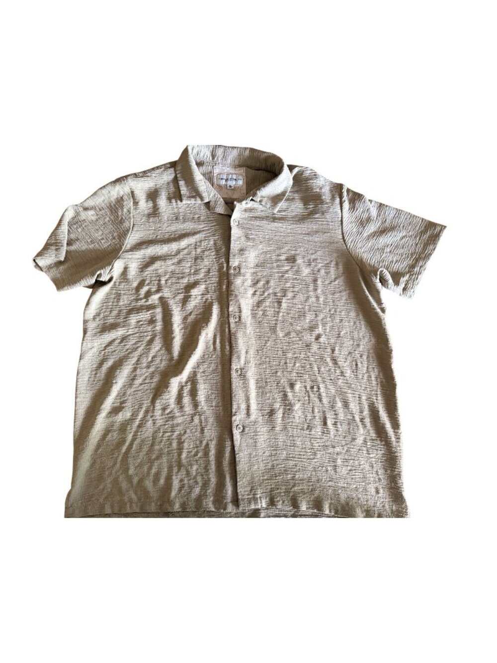 Thomas Sterling Mens Tan Ribbed Button-Up Shirt XL Short Sleeve 100% Polyester